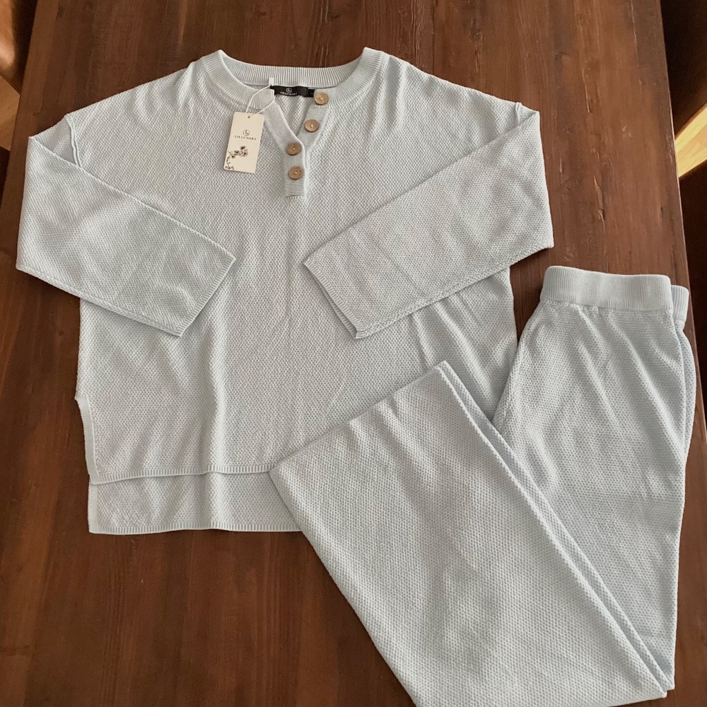 Soft Waffle Knit Pajama Set - Light Blue - Picture 4 of 16